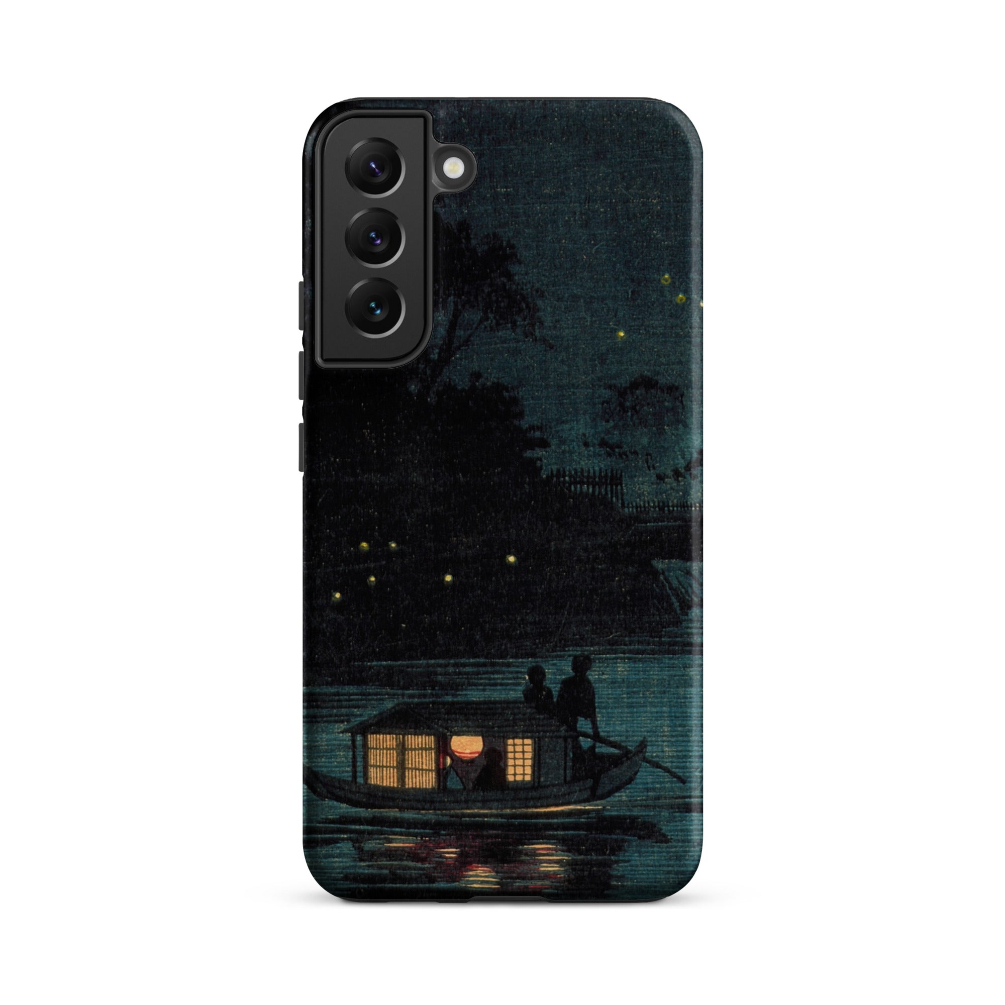 Fireflies at Ochanomizu Kobayashi Kiyochika Samsung Case, Galaxy S22 Plus / Matte, Dark Toned Phone Case Serene Night Scene Boat Water