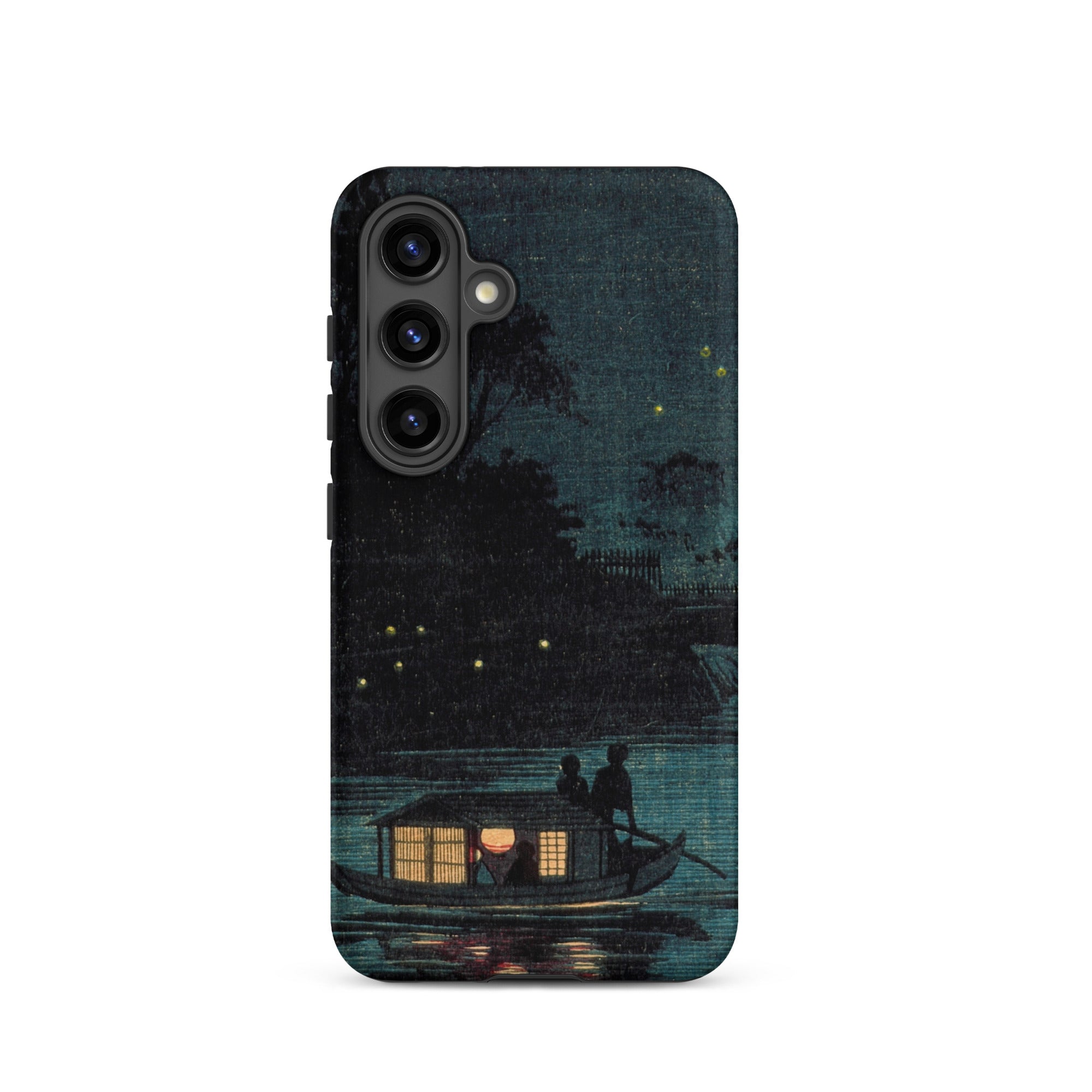 Fireflies at Ochanomizu Kobayashi Kiyochika Samsung Case, Galaxy S24 / Matte, Dark Blue Smartphone Case Starry Night River Scene
