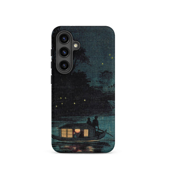 Fireflies at Ochanomizu - Kobayashi Kiyochika Samsung Case, Galaxy S24 / Matte, Dark Blue Smartphone Case Starry Night River Scene