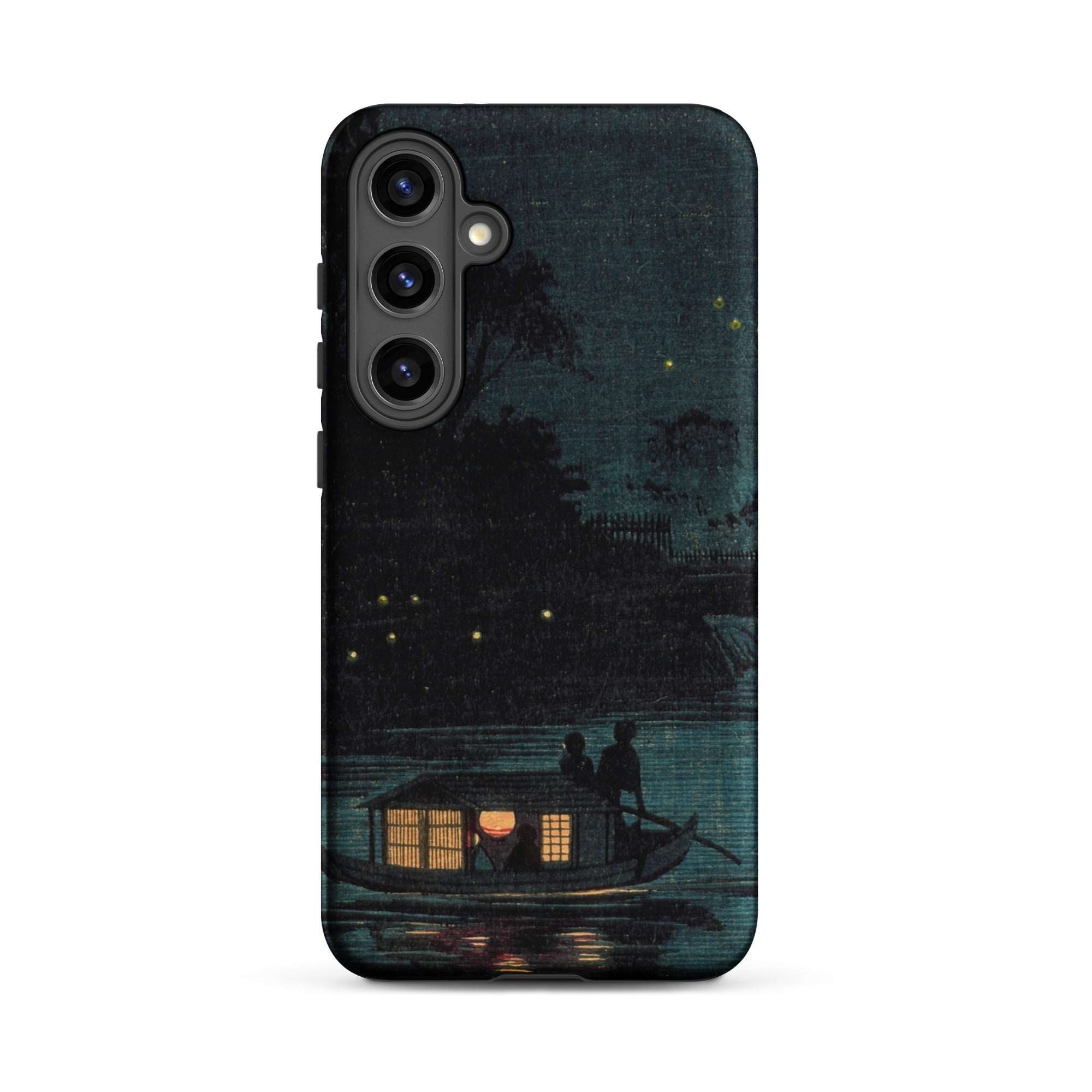 Fireflies at Ochanomizu Kobayashi Kiyochika Samsung Case, Galaxy S24 Plus / Matte, Black Phone Case Dark Artistic Depiction Boat Illuminated