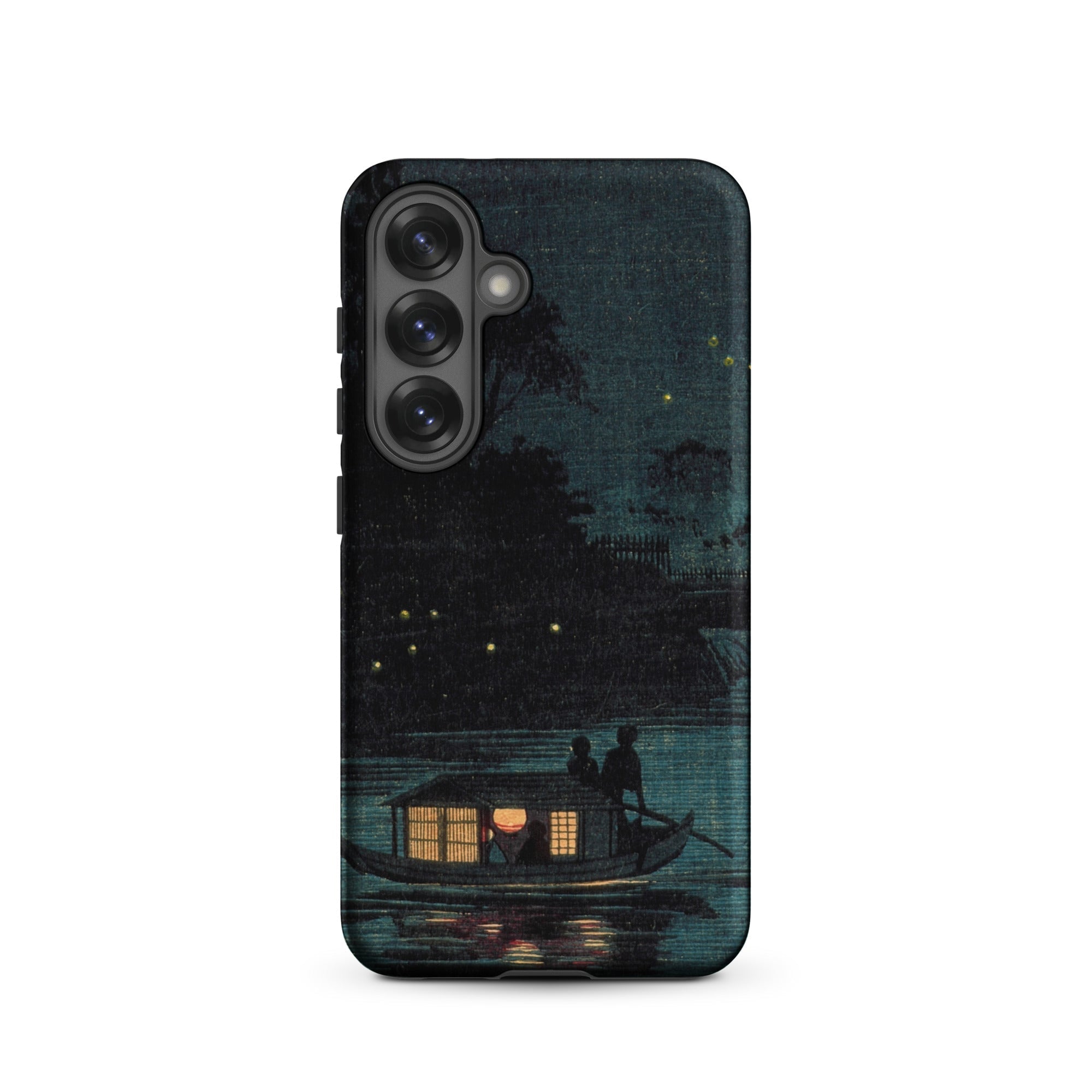 Fireflies at Ochanomizu Kobayashi Kiyochika Samsung Case, Galaxy S25 / Matte, Black Smartphone Case Nocturnal Boat Scene Lights