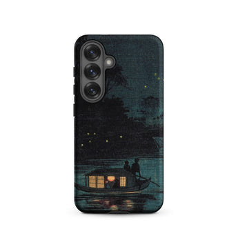 Fireflies at Ochanomizu - Kobayashi Kiyochika Samsung Case, Galaxy S25 / Matte, Black Smartphone Case Nocturnal Boat Scene Lights