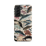 Fish - Utagawa Yoshikazu Ocean Life Phone Case Samsung Galaxy S21 Fe / Matte Phone Case Detailed Illustration Fish Shades Blue Gray Utagawa