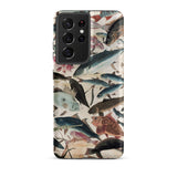 Fish - Utagawa Yoshikazu Ocean Life Phone Case Samsung Galaxy S21 Ultra / Matte Phone Case Detailed Illustration Fish Shades Blue Gray