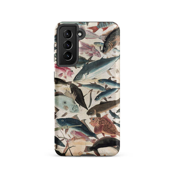 Fish - Utagawa Yoshikazu Ocean Life Samsung Case, Galaxy S21 / Matte, White Smartphone Case Multi-species Fish Pattern