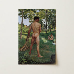 Fisherman with a Net - Frederic Bazille Fine Art Print / Canvas Rectangular Classical Painting Two Nude Male, Pagan Fragment, Raw