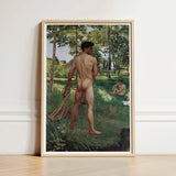 Fisherman with a Net - Frederic Bazille Fine Art Print / Canvas Framed Reproduction Classical Painting Two Nude Male Figures, Pagan