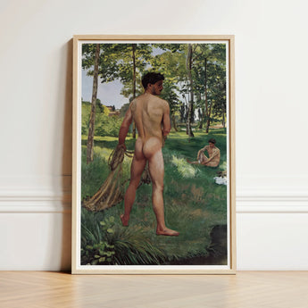 Fisherman with a Net - Frederic Bazille Fine Art Print / Canvas Framed Reproduction Classical Painting Two Nude Male Figures, Pagan