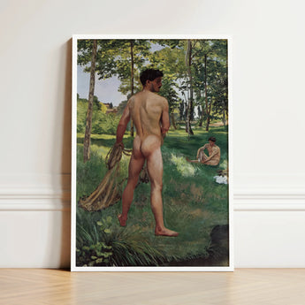 Fisherman with a Net - Frederic Bazille Fine Art Print / Canvas Framed Reproduction Classical Painting Two Nude Male Figures, Pagan