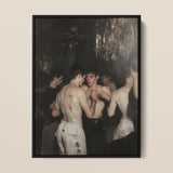 Fisticuffs - Baroque Gay Brawling Lovers Framed Canvas, 12x16’’ / 31x41cm / Black Floating Frame, Framed Painting Shirtless Men