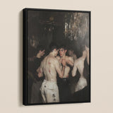 Fisticuffs - Baroque Gay Brawling Lovers Framed Canvas, Framed Painting Shirtless Men Dimly Lit Ornate Room