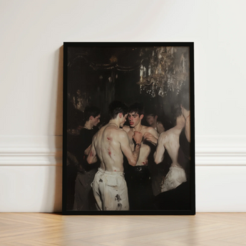 Black-framed Art Print Dramatic Dimly Lit Scene Shirtless Baroque Gay Fight, Club, Bodies Rest
