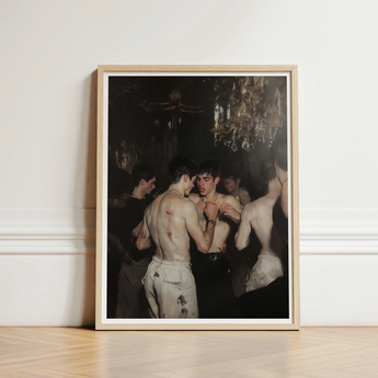 Framed Art Print Dramatic Dimly Lit Scene Shirtless Baroque Gay Fight, Club, Bodies Rest