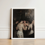 White-framed Art Print Dramatic Dark-toned Painting Shirtless Men Baroque Gay Fight, Club, Bodies Rest