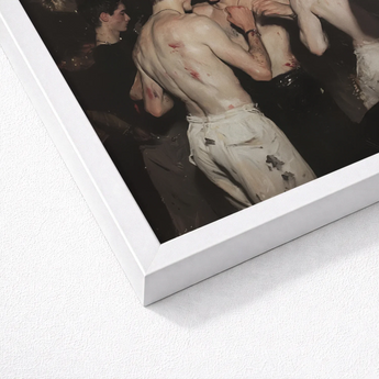 White Framed Art Print Dramatic Dark-toned Painting Muscular Baroque Gay Fight, Club, Bodies Rest