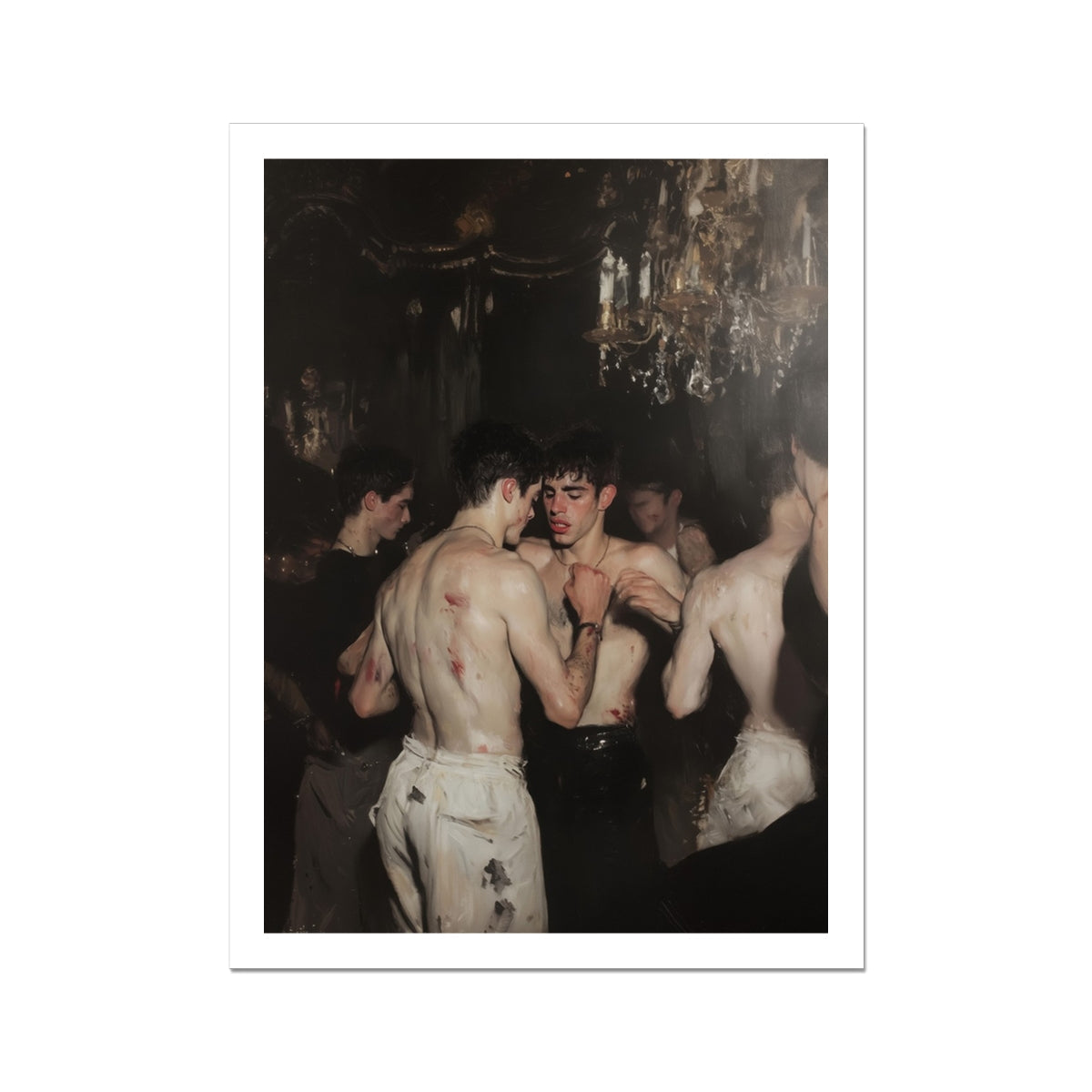Fisticuffs Baroque Gay Fight Club Art Print, Oil Painting Shirtless Men