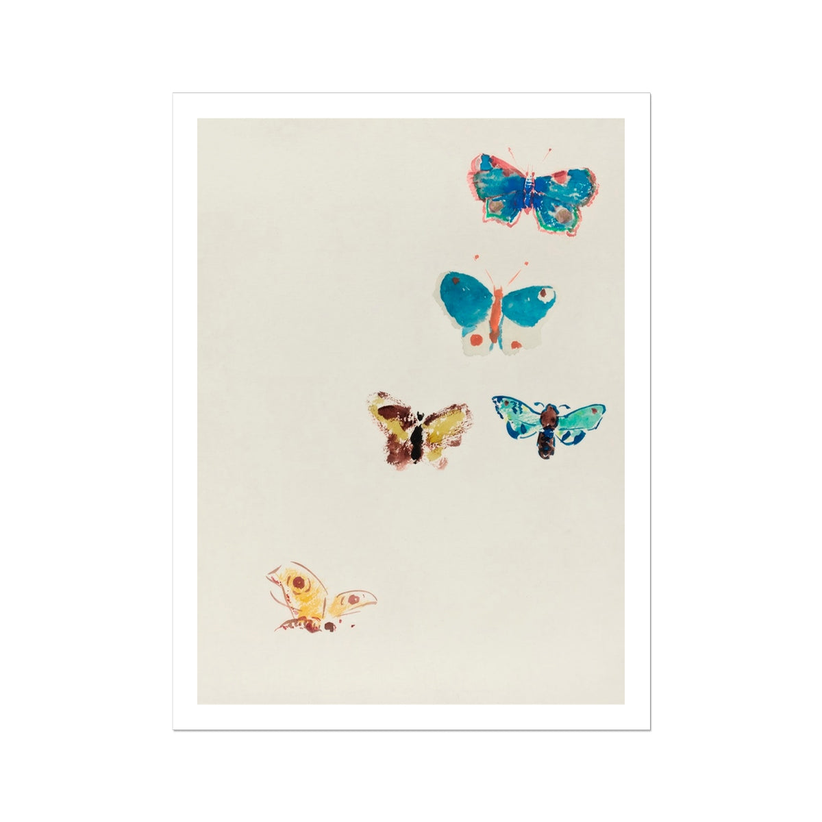 Five Butterflies Odilon Redon Art Print, 24x32’’ / Unframed, Watercolor Butterfly Painting