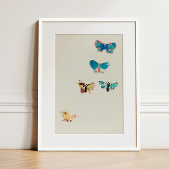 Five Butterflies - Odilon Redon Art Print / Canvas, 12x16’’ / 31x41cm / White Frame / Matboard, Posters Prints & Visual Artwork, Toby Leon