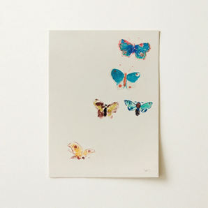 Five Butterflies - Odilon Redon Art Print / Canvas Rectangular Hand-painted Vibrant Blues, Invisible Aria, Prints