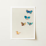 Five Butterflies - Odilon Redon Art Print / Canvas Framed Artwork Stylized Vibrant Blues Yellows, Invisible Aria, Prints