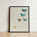 Framed Artwork Five Colorful Watercolor-style Butterflies Shades Blue Odilon Redon, Invisible Aria