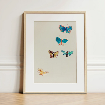 Five Butterflies - Odilon Redon Art Print / Canvas Framed Artwork Five Colorful Watercolor-style Butterflies Light Beige Odilon Redon,
