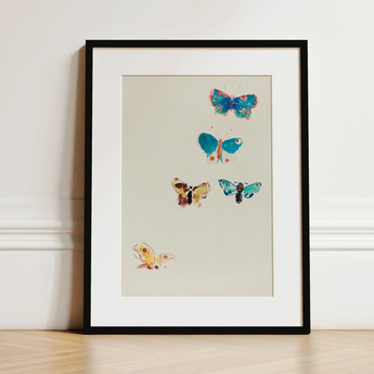 Five Butterflies - Odilon Redon Art Print / Canvas Framed Watercolor Artwork Five Colorful Butterflies Blue Yellow Odilon Redon, Invisible