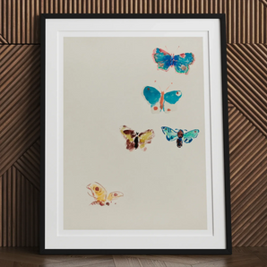 Five Butterflies - Odilon Redon Art Print, Framed Butterfly Watercolor Art