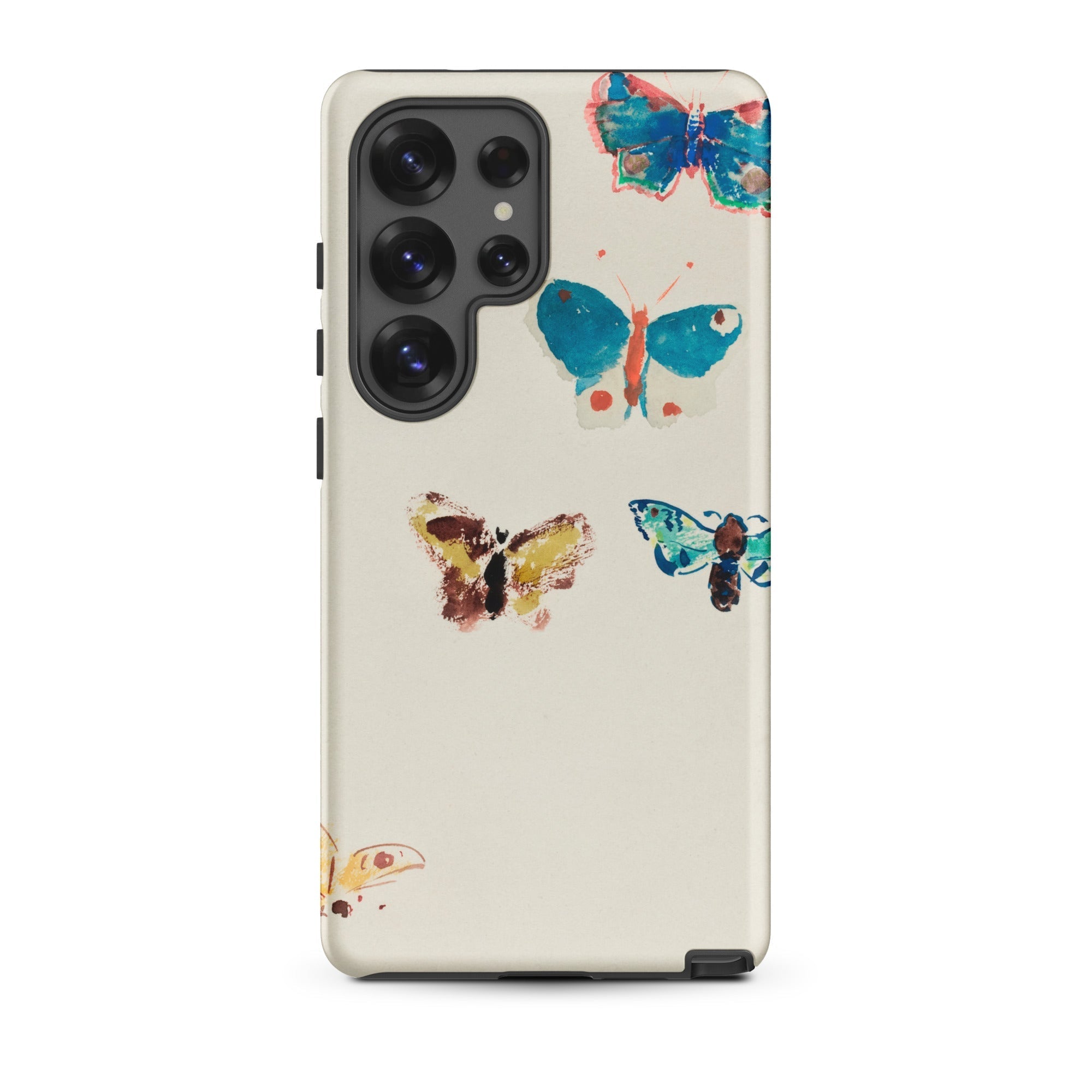 Five Butterflies Odilon Redon Watercolor Samsung Case, Galaxy S25 Ultra / Matte, Cream Colored Smartphone Case Adorned Watercolor Style