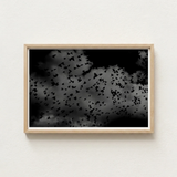 Minimalist Wooden-framed Black-and-white Art Print Flock Birds Flight White, Gray Canopy, Surge