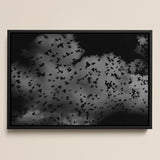 Flock of Birds at Dusk - Black & White Art Print / Canvas Black-framed Artwork Flock Birds Grayscale Cloudy Skies White Art Print, Gray