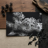 Flock of Birds at Dusk - Black & White Art Print / Canvas Black-and-white Photographic Print Flock Birds Flight Dramatic Clouds White Art