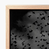 Minimalist Wooden-framed Canvas Print Monochrome Depiction Silhouetted Birds White Art, Gray Canopy, Surge