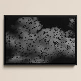 Flock of Birds at Dusk - Black and White Framed Canvas, 18x12’’ / 46x31cm / Floating Frame, Black White Framed Canvas Print Flock Birds