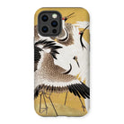 Flock of Cranes - Ishida Yūtei Edo Art Iphone Case, 12 Pro / Matte, Phone Case Artistic Illustration Cranes Flight Golden Background