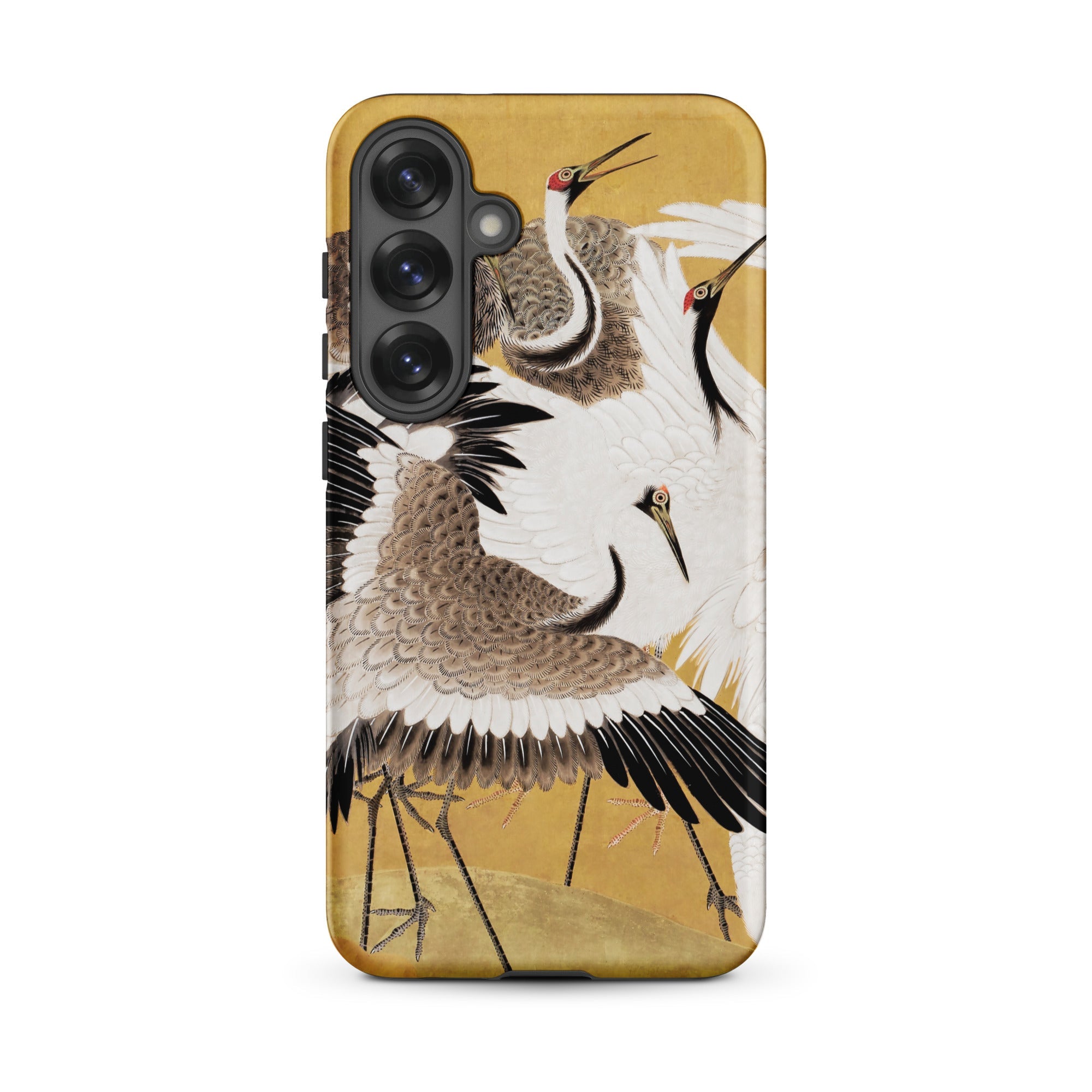 Flock of Cranes Ishida Yuutei Edo Art Samsung Case, Galaxy S25 Plus / Matte, Smartphone Case Beige Black Crane Design Gold Background