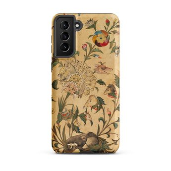 Floral Fantasy of Animals and Birds Phone Case Samsung Galaxy S21 Plus / Matte Vintage-style Intricate Aged Parchment Design Whimsical