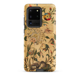 Floral Fantasy of Animals and Birds Samsung Case, Galaxy S20 Ultra / Matte, Smartphone Case Vintage-style Pattern Flora Fauna Tan Background