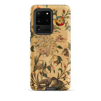 Floral Fantasy of Animals and Birds Samsung Case, Galaxy S20 Ultra / Matte, Smartphone Case Vintage-style Pattern Flora Fauna Tan Background