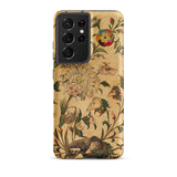 Floral Fantasy of Animals and Birds Samsung Case, Galaxy S21 Ultra / Matte, Phone Case Black Camera Module Gold Background Elaborate