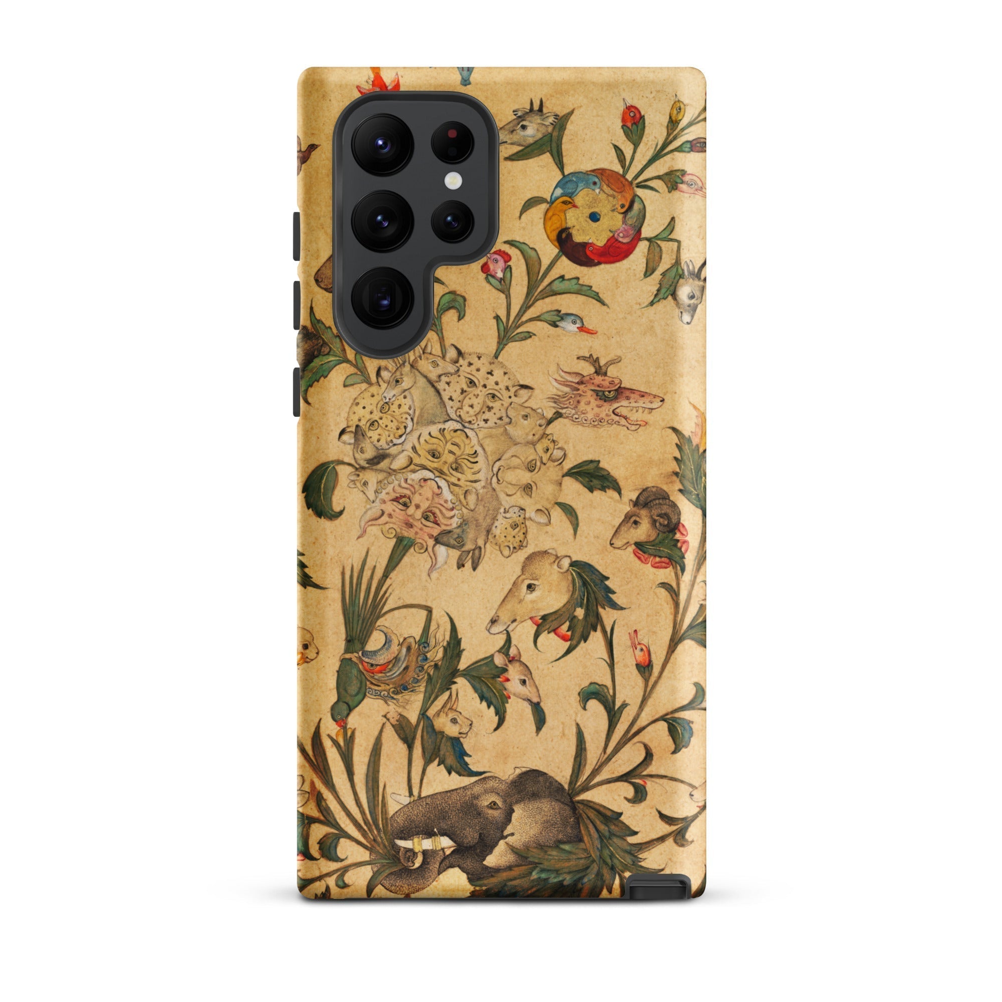 Floral Fantasy of Animals and Birds Samsung Case, Galaxy S22 Ultra / Matte, Smartphone Case Detailed Antique Style Print Animals Floral