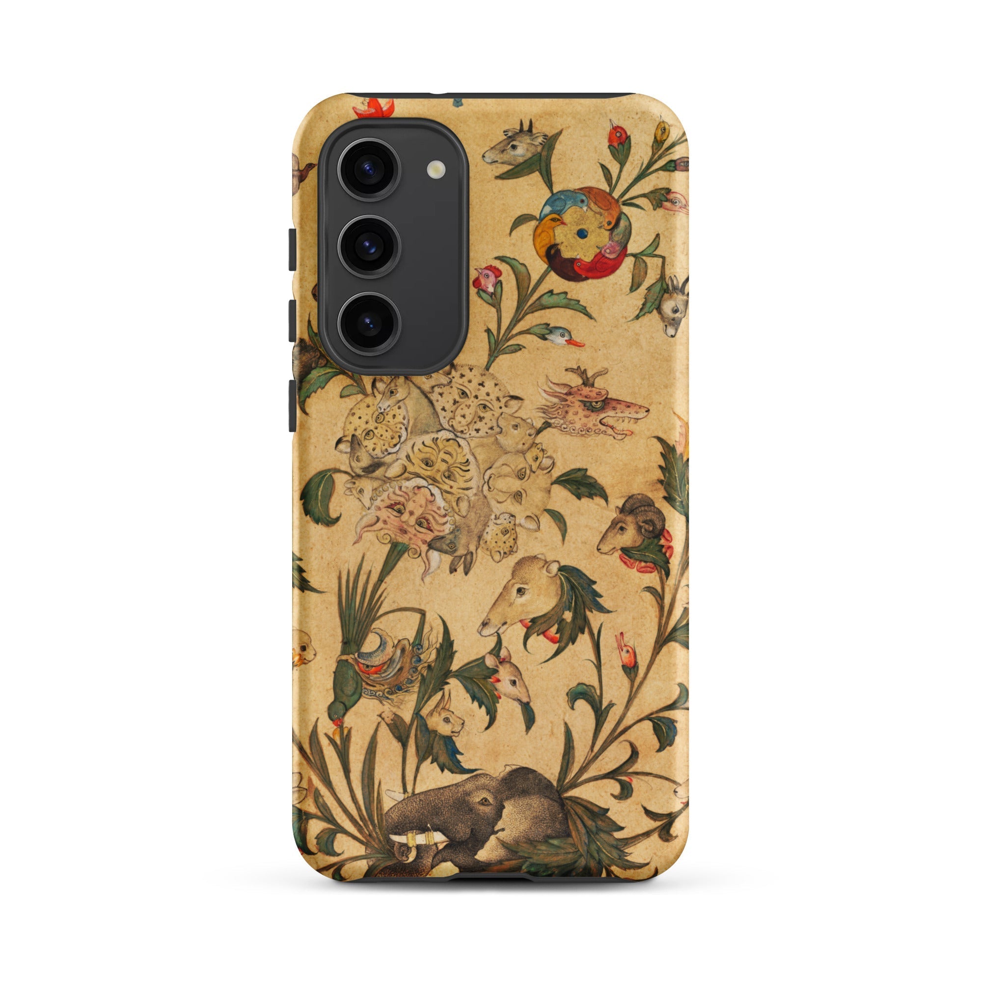 Floral Fantasy of Animals and Birds Samsung Case, Galaxy S23 Plus / Matte, Smartphone Case Vintage Style Intricate Animal Botanical Pattern