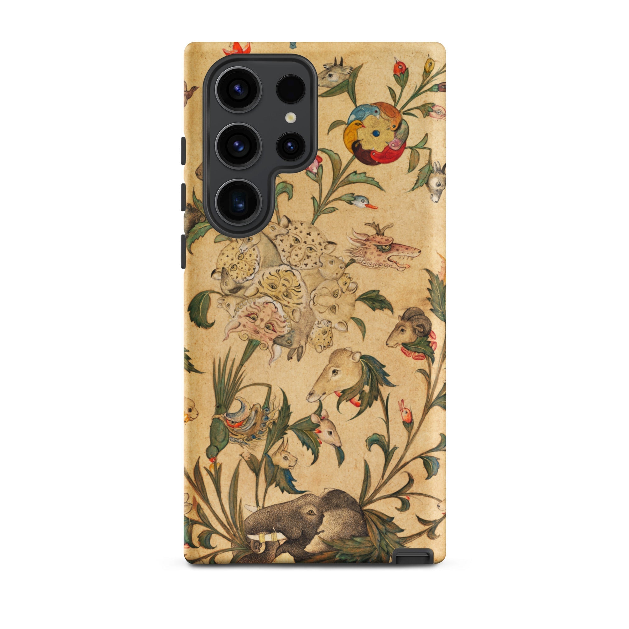 Floral Fantasy of Animals and Birds Samsung Case, Galaxy S23 Ultra / Matte, Phone Case Medieval Inspired Pattern Mythical Creatures Foliage