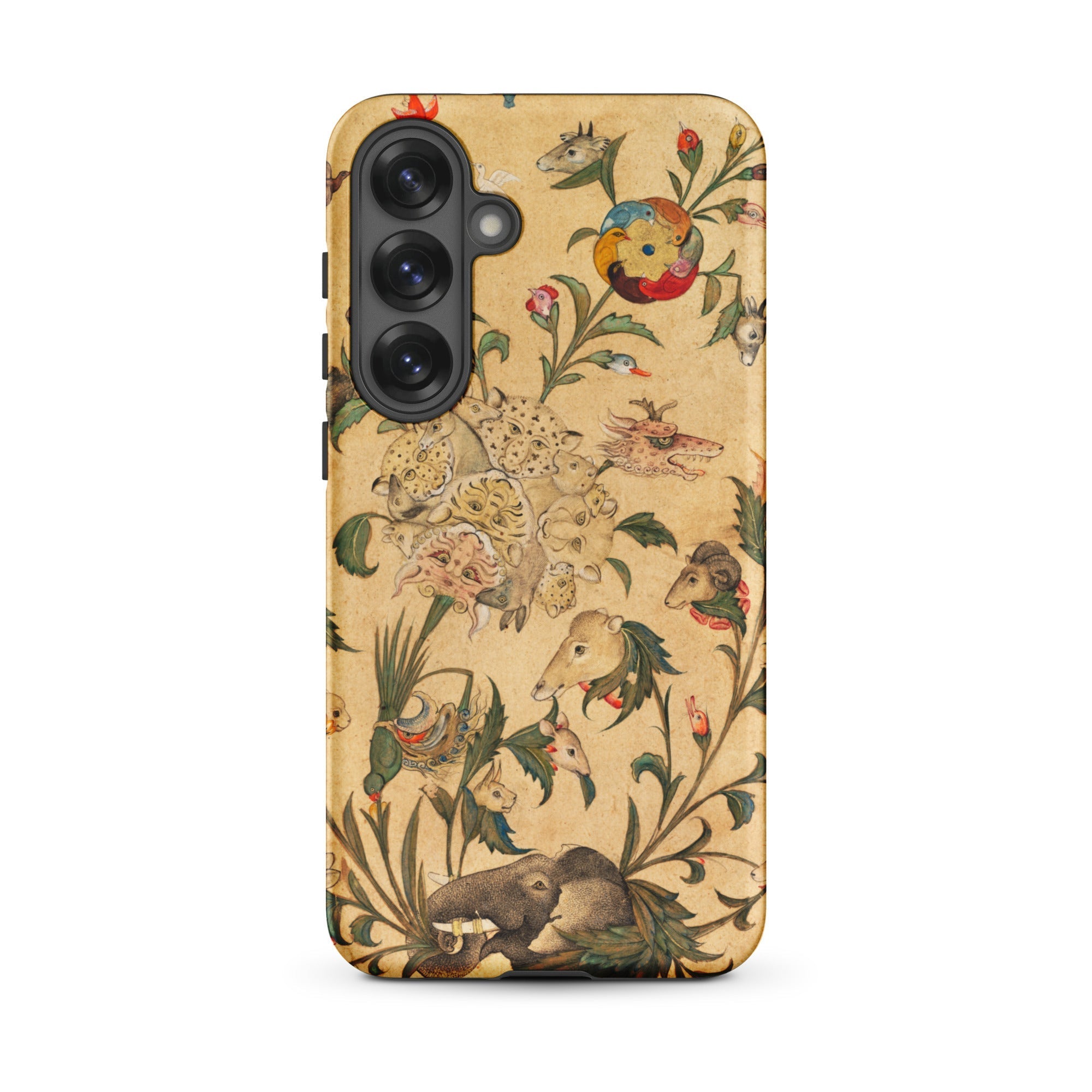 Floral Fantasy of Animals and Birds Samsung Case, Galaxy S25 Plus / Matte, Smartphone Case Vintage Style Floral Animal Pattern