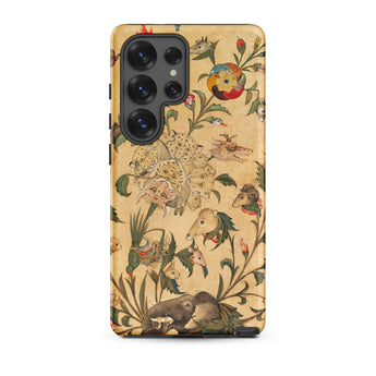 Floral Fantasy of Animals and Birds Samsung Case, Galaxy S25 Ultra / Matte, Smartphone Case Beige Background Pattern Animals Floral Designs