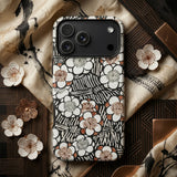 Floral Pattern - Bijutsu Sekai Watanabe Seitei Phone Case Black Phone Case White Copper-toned Floral Pattern Stylized Watanabe Seitei, Plum