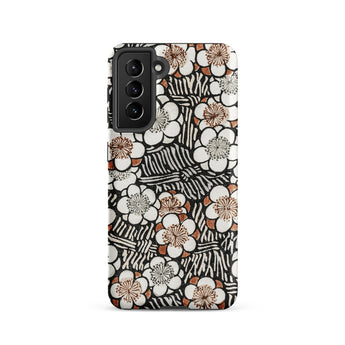 Floral Pattern - Bijutsu Sekai Watanabe Seitei Phone Case Samsung Galaxy S21 / Matte Phone Case Bold Stylized Floral Pattern White Blossoms