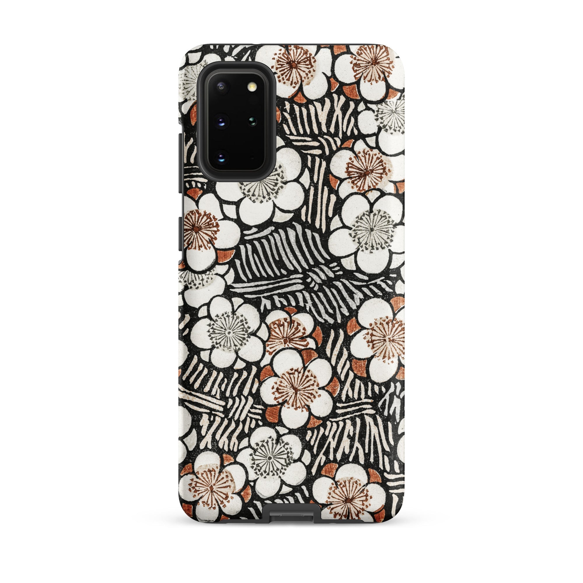 Floral Pattern Bijutsu Sekai Watanabe Seitei Samsung Case, Galaxy S20 Plus / Matte, Smartphone Case Black White Brown Floral Striped Pattern