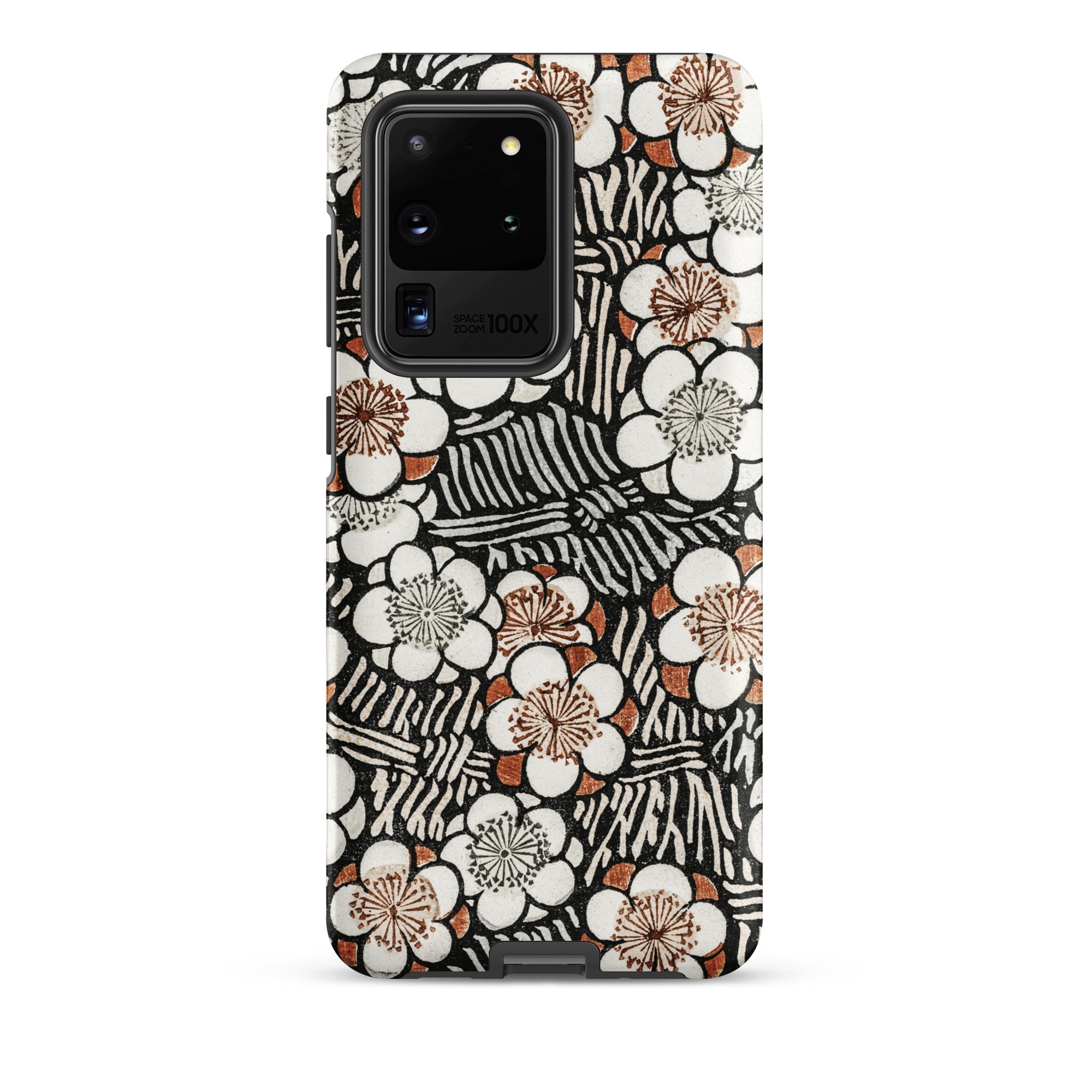 Floral Pattern Bijutsu Sekai Watanabe Seitei Samsung Case, Galaxy S20 Ultra / Matte, Smartphone White Brown Black Floral Striped Patterned