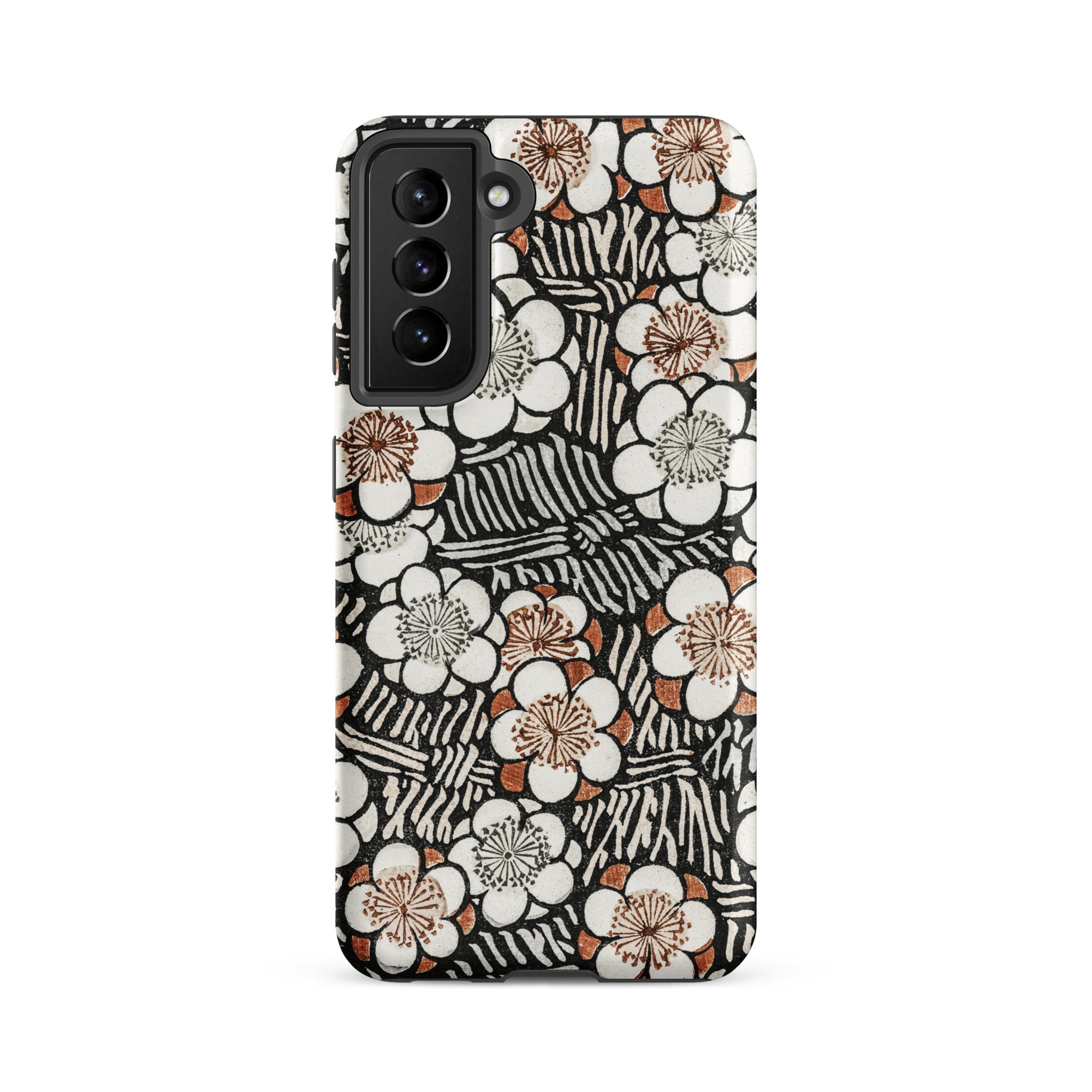 Floral Pattern Bijutsu Sekai Watanabe Seitei Samsung Case, Galaxy S21 Fe / Matte, Smartphone Case Black White Brown Floral Striped Pattern